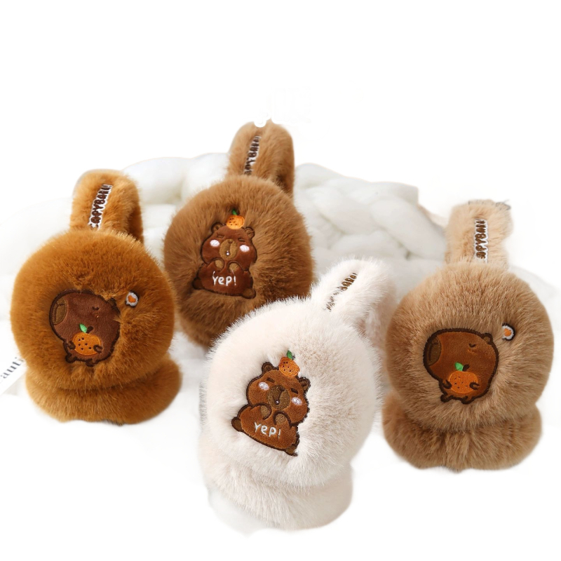 Capybara Dječje plišane earmuffs — Cartoon uzorak, Unisex, za djecu, zadržavaju toplinu zimi