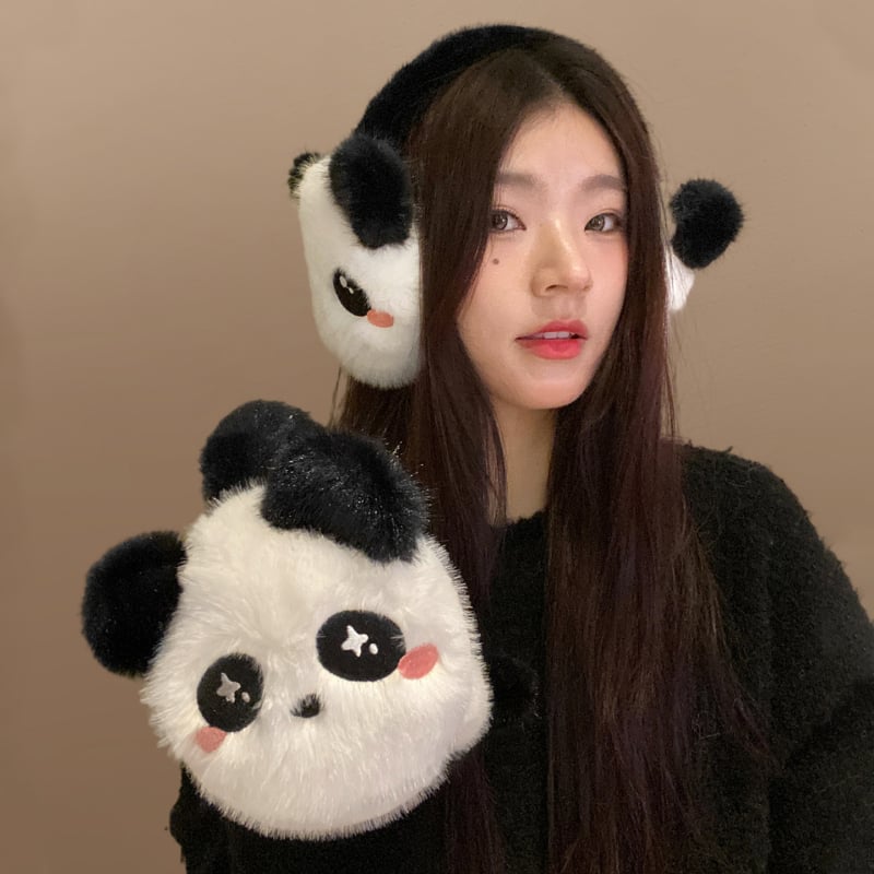 Earmuffs Panda Pufoase – Unisex, Iarnă, Călătorii, Încălzire a urechilor