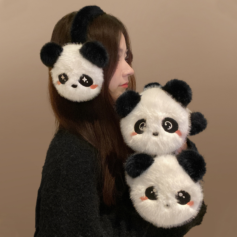 Earmuffs Panda Pufoase – Unisex, Iarnă, Călătorii, Încălzire a urechilor