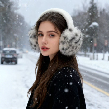 Ακουστικά θέρμανσης για τα αυτιά — λεοπάρ print, βελούδινα, πολυεστερικό, διατήρηση ζεστασιάς, για γυναίκες