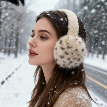 Ακουστικά θέρμανσης για τα αυτιά — λεοπάρ print, βελούδινα, πολυεστερικό, διατήρηση ζεστασιάς, για γυναίκες