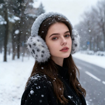 Ακουστικά θέρμανσης για τα αυτιά — λεοπάρ print, βελούδινα, πολυεστερικό, διατήρηση ζεστασιάς, για γυναίκες