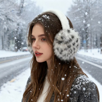 Ακουστικά θέρμανσης για τα αυτιά — λεοπάρ print, βελούδινα, πολυεστερικό, διατήρηση ζεστασιάς, για γυναίκες