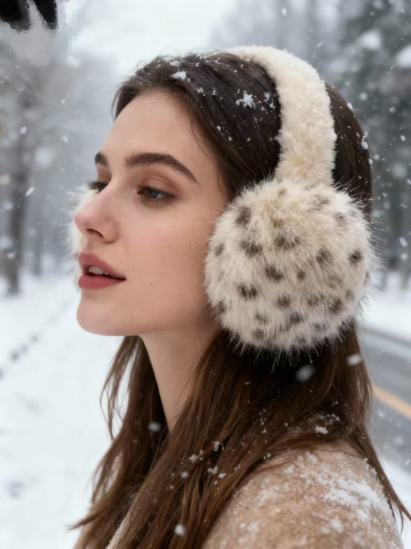 Ακουστικά θέρμανσης για τα αυτιά — λεοπάρ print, βελούδινα, πολυεστερικό, διατήρηση ζεστασιάς, για γυναίκες