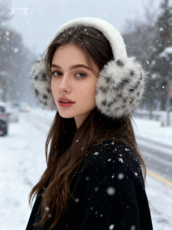 Ακουστικά θέρμανσης για τα αυτιά — λεοπάρ print, βελούδινα, πολυεστερικό, διατήρηση ζεστασιάς, για γυναίκες