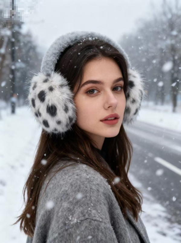 Ακουστικά θέρμανσης για τα αυτιά — λεοπάρ print, βελούδινα, πολυεστερικό, διατήρηση ζεστασιάς, για γυναίκες