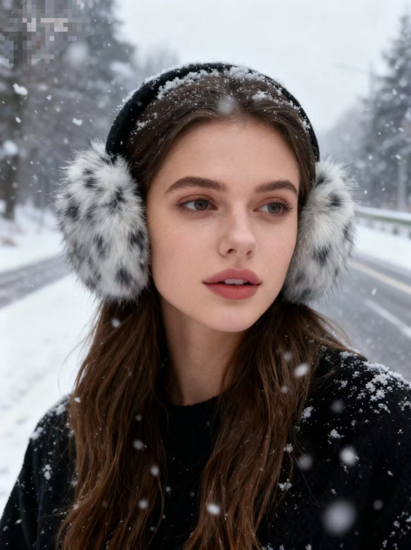 Ακουστικά θέρμανσης για τα αυτιά — λεοπάρ print, βελούδινα, πολυεστερικό, διατήρηση ζεστασιάς, για γυναίκες