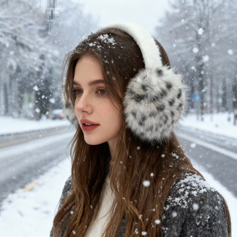 Ακουστικά θέρμανσης για τα αυτιά — λεοπάρ print, βελούδινα, πολυεστερικό, διατήρηση ζεστασιάς, για γυναίκες