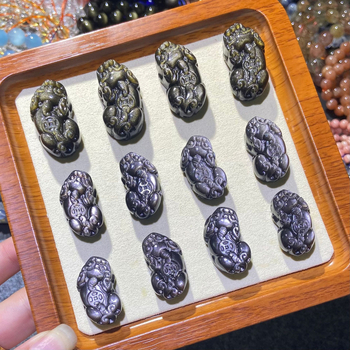 Slobodne kristalne perle s graviranim Pixiu motivom, etno retro stil