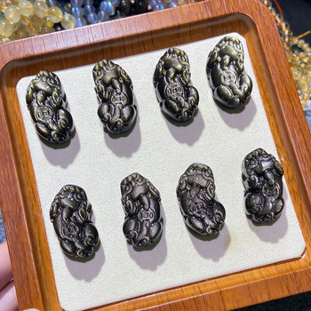 Slobodne kristalne perle s graviranim Pixiu motivom, etno retro stil