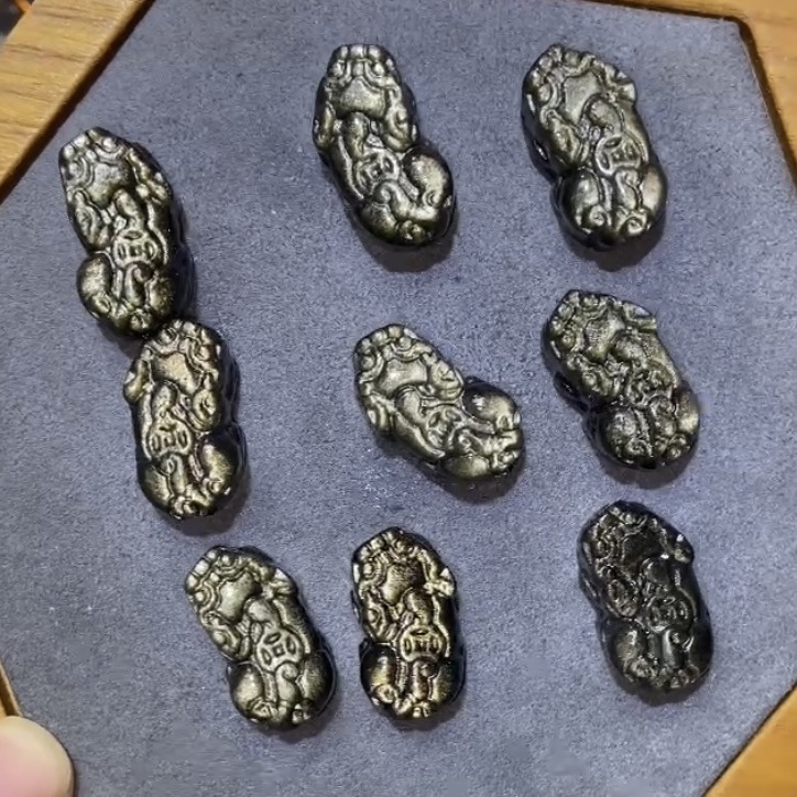 Slobodne kristalne perle s graviranim Pixiu motivom, etno retro stil