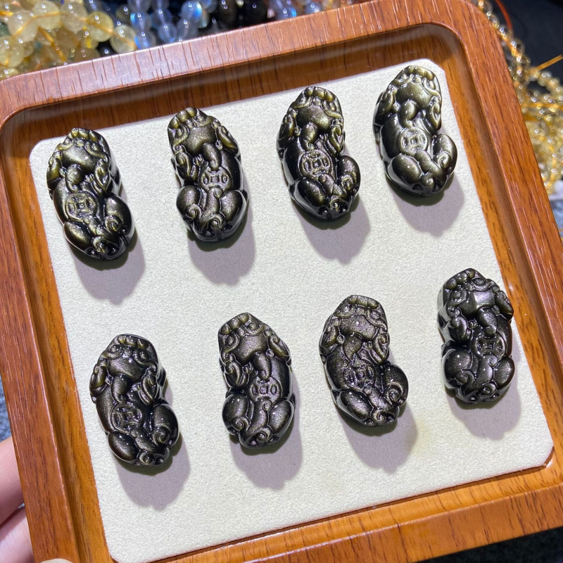 Slobodne kristalne perle s graviranim Pixiu motivom, etno retro stil