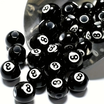12mm crne akrilne perle s dizajnom 8-ball biliarda, labave perle za DIY nakit, ran edukacija, poluproizvodi za narukvice, okrugle perle s brojevima
