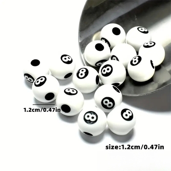 12mm crne akrilne perle s dizajnom 8-ball biliarda, labave perle za DIY nakit, ran edukacija, poluproizvodi za narukvice, okrugle perle s brojevima