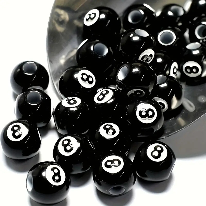 12mm crne akrilne perle s dizajnom 8-ball biliarda, labave perle za DIY nakit, ran edukacija, poluproizvodi za narukvice, okrugle perle s brojevima
