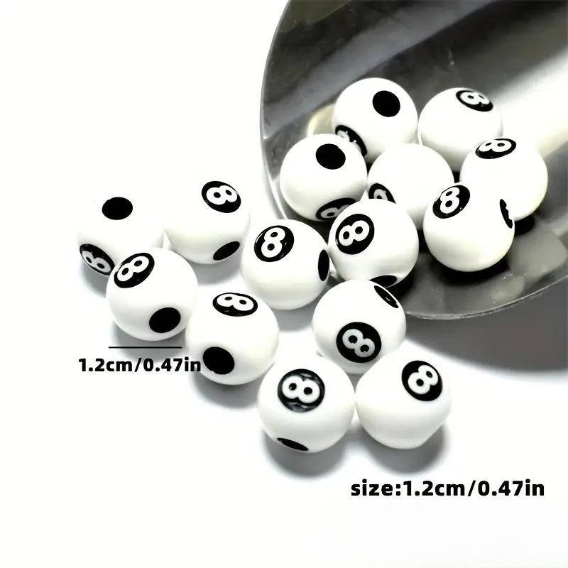 12mm crne akrilne perle s dizajnom 8-ball biliarda, labave perle za DIY nakit, ran edukacija, poluproizvodi za narukvice, okrugle perle s brojevima