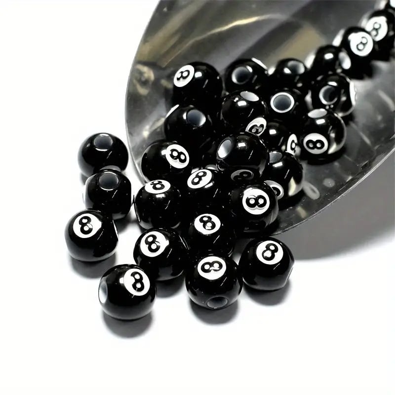 12mm crne akrilne perle s dizajnom 8-ball biliarda, labave perle za DIY nakit, ran edukacija, poluproizvodi za narukvice, okrugle perle s brojevima