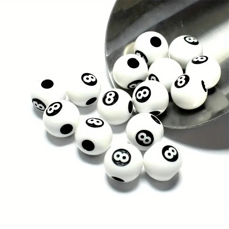 12mm crne akrilne perle s dizajnom 8-ball biliarda, labave perle za DIY nakit, ran edukacija, poluproizvodi za narukvice, okrugle perle s brojevima