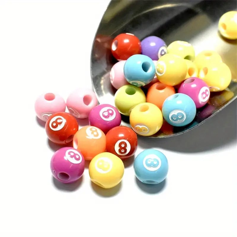 12mm crne akrilne perle s dizajnom 8-ball biliarda, labave perle za DIY nakit, ran edukacija, poluproizvodi za narukvice, okrugle perle s brojevima