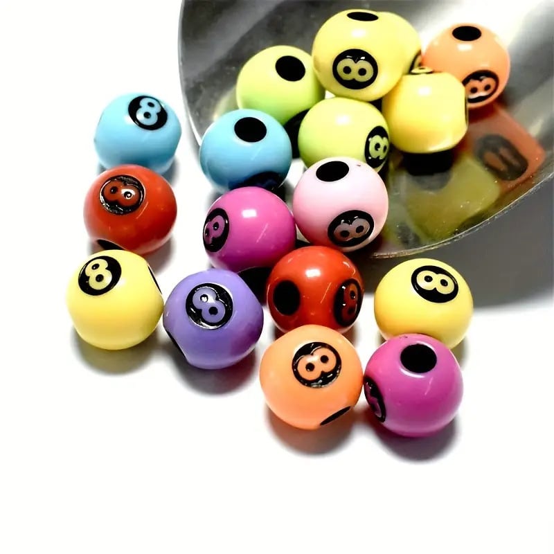 12mm crne akrilne perle s dizajnom 8-ball biliarda, labave perle za DIY nakit, ran edukacija, poluproizvodi za narukvice, okrugle perle s brojevima