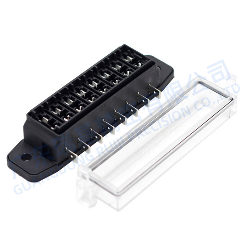 Automašīnas drošinātāja baze, 4-, 6-, 8- vai 10-kanālu, divpusēja kabelēšana, taisns plug-in.