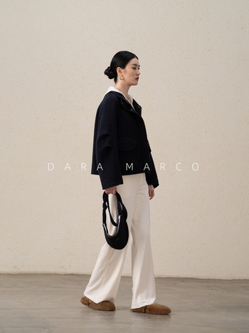 Visszafordítható kabát dohány-nyakú, kasmír és Mulberry selyem anyagból, rövid női őszi-téli kabát, 2025