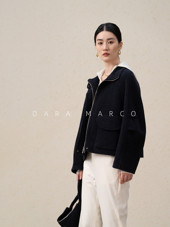 Visszafordítható kabát dohány-nyakú, kasmír és Mulberry selyem anyagból, rövid női őszi-téli kabát, 2025