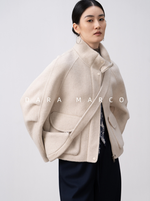 Visszafordítható kabát dohány-nyakú, kasmír és Mulberry selyem anyagból, rövid női őszi-téli kabát, 2025