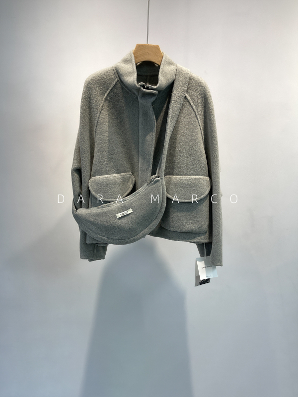 Visszafordítható kabát dohány-nyakú, kasmír és Mulberry selyem anyagból, rövid női őszi-téli kabát, 2025