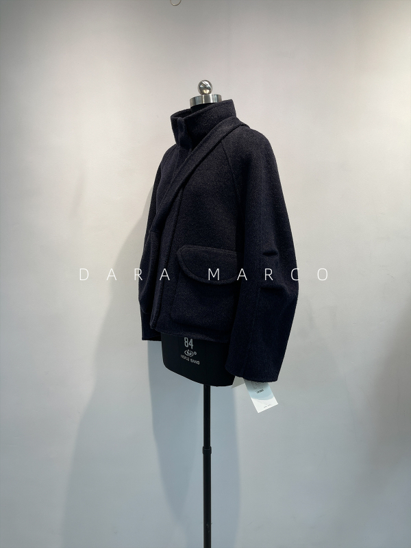 Visszafordítható kabát dohány-nyakú, kasmír és Mulberry selyem anyagból, rövid női őszi-téli kabát, 2025