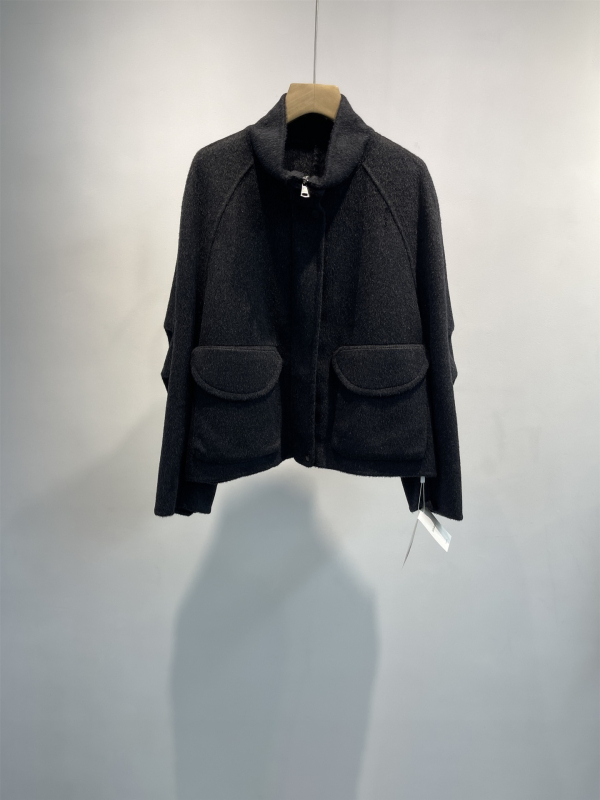 Visszafordítható kabát dohány-nyakú, kasmír és Mulberry selyem anyagból, rövid női őszi-téli kabát, 2025