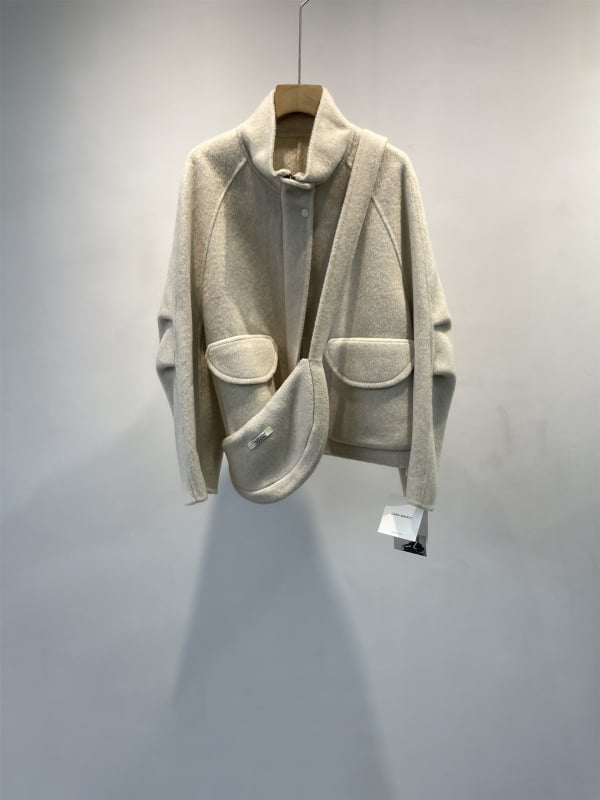 Visszafordítható kabát dohány-nyakú, kasmír és Mulberry selyem anyagból, rövid női őszi-téli kabát, 2025