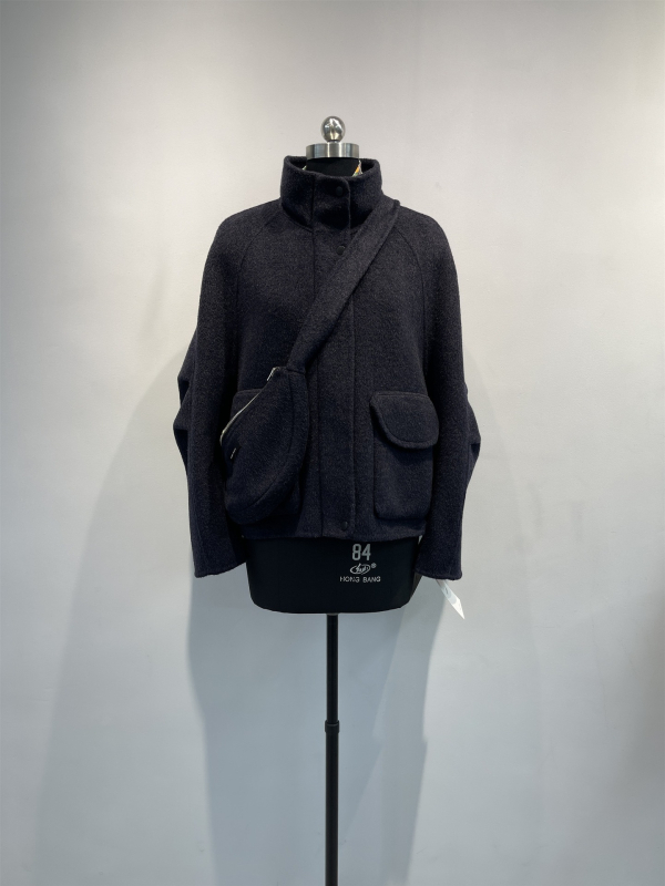 Visszafordítható kabát dohány-nyakú, kasmír és Mulberry selyem anyagból, rövid női őszi-téli kabát, 2025