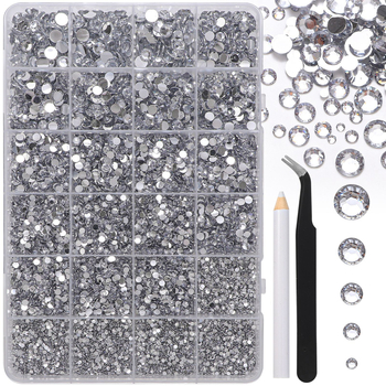 Σετ DIY με διαμάντια από ρητίνη AB, 24 πλέγματα, διαμάντια με επίπεδη πλάτη για νύχια και ρούχα – περιλαμβάνει τσιμπιδάκι και στυλό