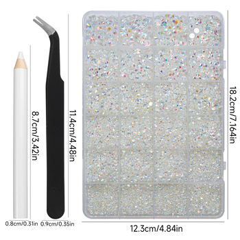 Σετ DIY με διαμάντια από ρητίνη AB, 24 πλέγματα, διαμάντια με επίπεδη πλάτη για νύχια και ρούχα – περιλαμβάνει τσιμπιδάκι και στυλό