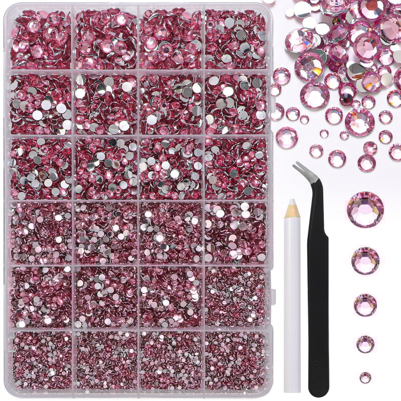 Σετ DIY με διαμάντια από ρητίνη AB, 24 πλέγματα, διαμάντια με επίπεδη πλάτη για νύχια και ρούχα – περιλαμβάνει τσιμπιδάκι και στυλό