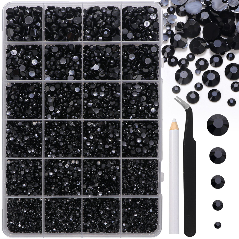 Σετ DIY με διαμάντια από ρητίνη AB, 24 πλέγματα, διαμάντια με επίπεδη πλάτη για νύχια και ρούχα – περιλαμβάνει τσιμπιδάκι και στυλό