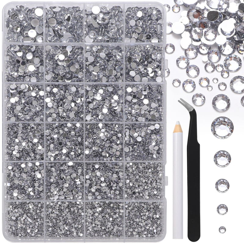 Σετ DIY με διαμάντια από ρητίνη AB, 24 πλέγματα, διαμάντια με επίπεδη πλάτη για νύχια και ρούχα – περιλαμβάνει τσιμπιδάκι και στυλό