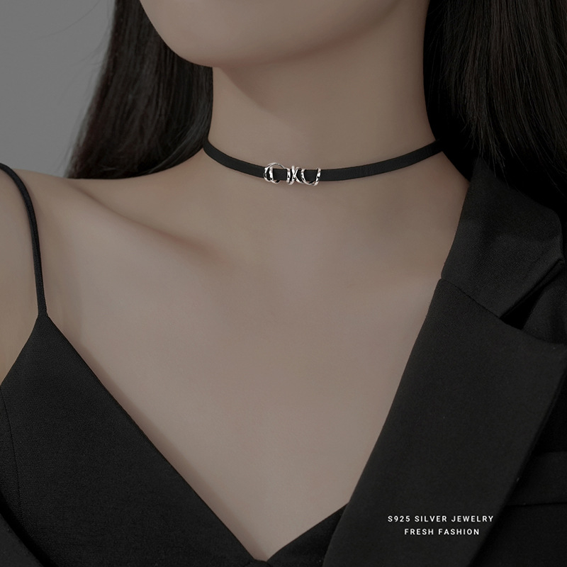 Colier choker din argint 925 Sterling, lanț Wax Rope și pandantiv argintiu