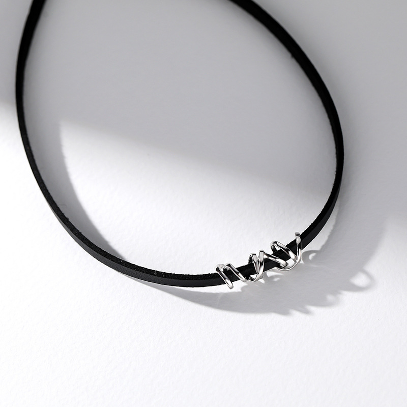 Colier choker din argint 925 Sterling, lanț Wax Rope și pandantiv argintiu