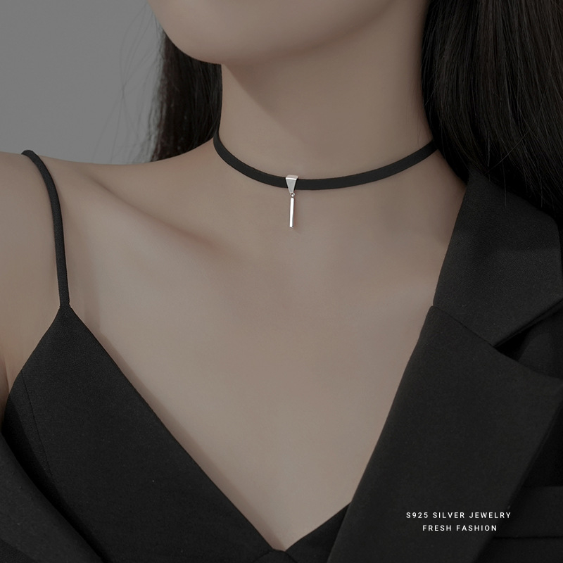 Colier choker din argint 925 Sterling, lanț Wax Rope și pandantiv argintiu