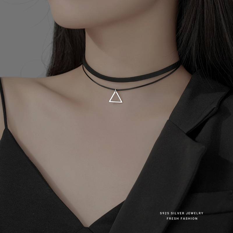 Colier choker din argint 925 Sterling, lanț Wax Rope și pandantiv argintiu