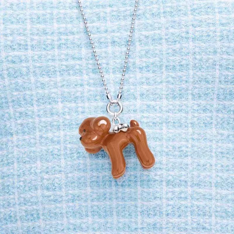 Ogrlica s privjeskom srca u obliku teddy psa — ručna izrada, bakar, normalan lanac, unisex