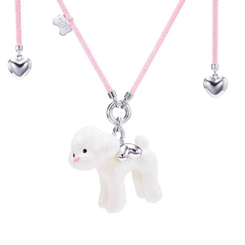 Ogrlica s privjeskom srca u obliku teddy psa — ručna izrada, bakar, normalan lanac, unisex