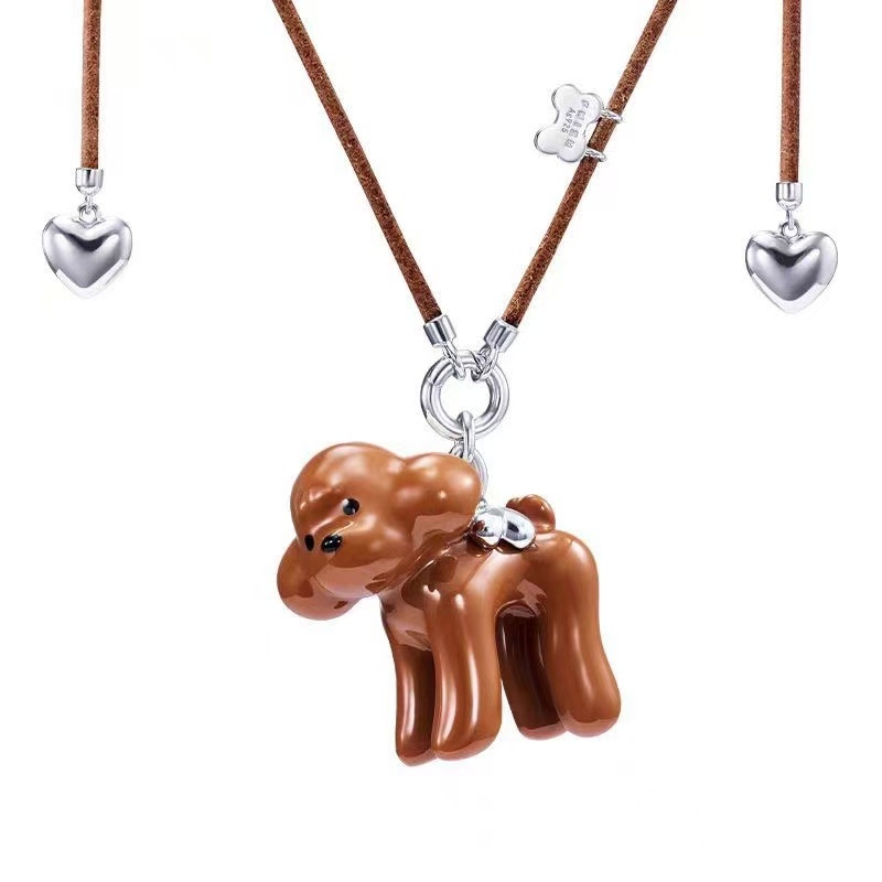 Ogrlica s privjeskom srca u obliku teddy psa — ručna izrada, bakar, normalan lanac, unisex