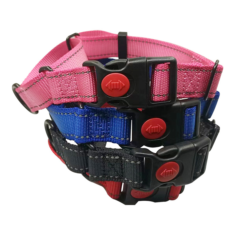 Noćno-reflektirajući trening ogrlica za pse od webbing materijala, podesiva, monohromni uzorak