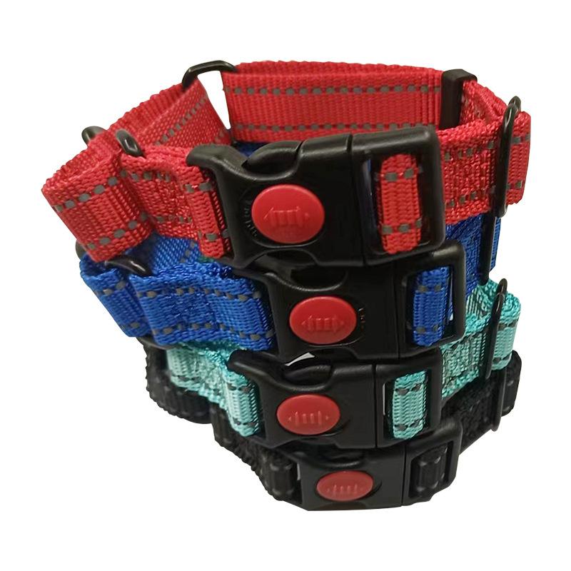 Noćno-reflektirajući trening ogrlica za pse od webbing materijala, podesiva, monohromni uzorak