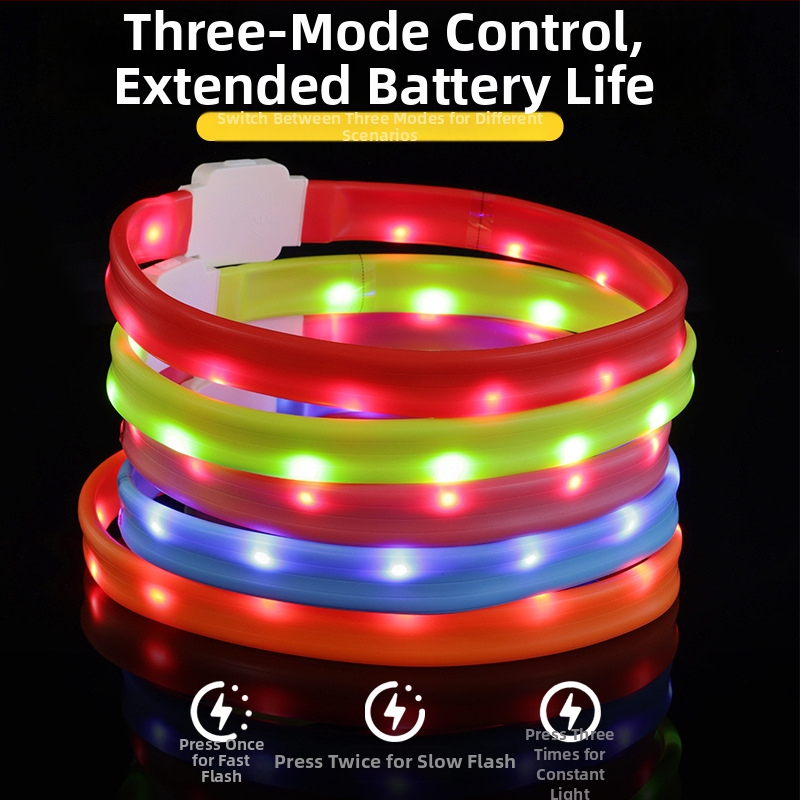 LED obojok pre psa zo silikónu s nabíjaním Type-C, nočné svetlo