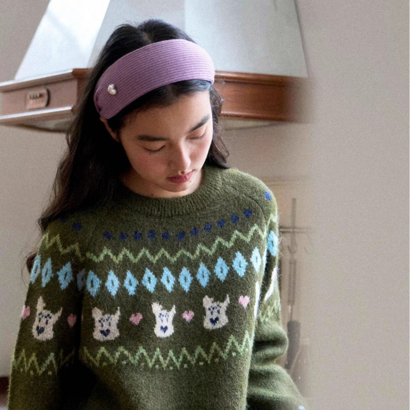 His home Käsitööna valminud laia äärega kudumpeavõru, printsessi stiil, Guangzhou, suvi 2025