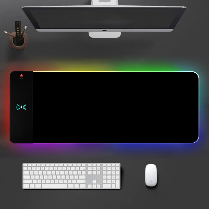 RGB podloga za miš s bežičnim punjenjem, protuklizna, otporna na mrlje, debela podloga za stol od prirodne gume